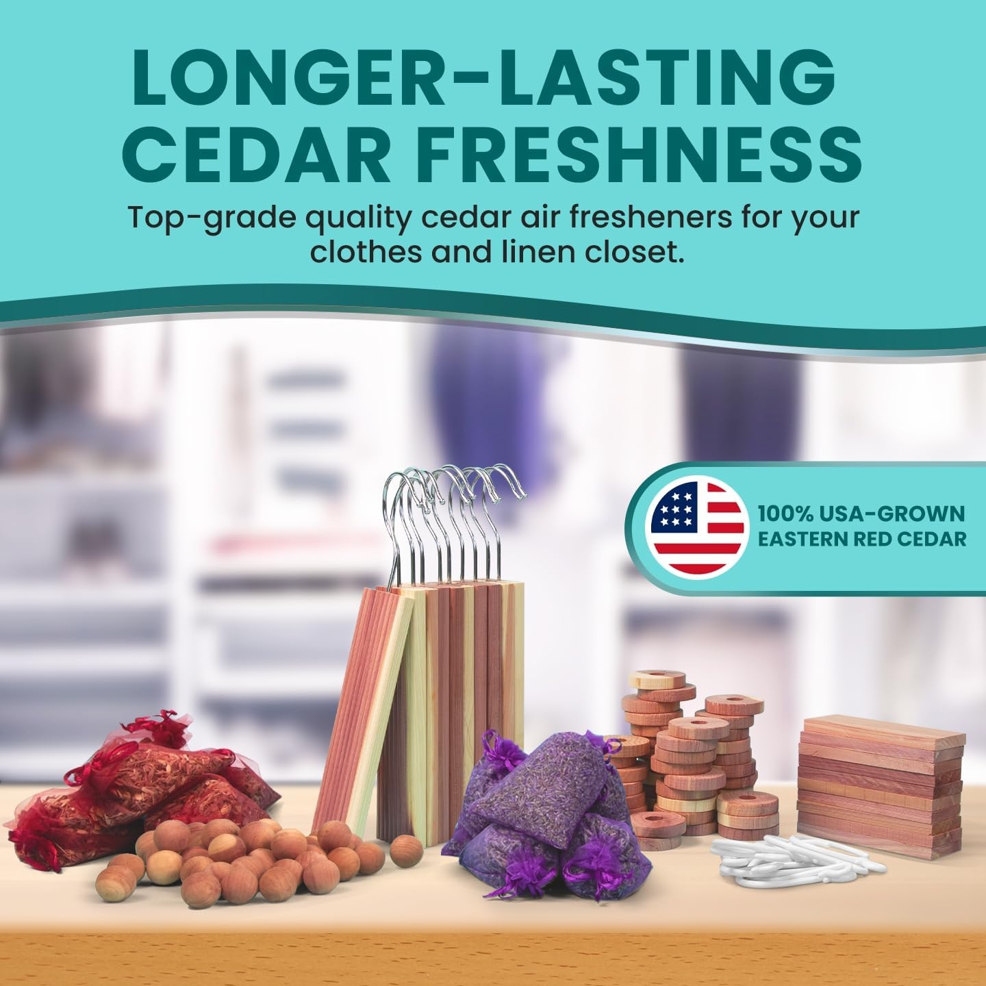 image:image120 Variety Pack Lavender and Cedar for Closets Alternative for Clothes Storage Closet Protection Scent Bags Natural Freshner Hanger Rings Scented Air Freshener for Closets36 Cedar Blocks