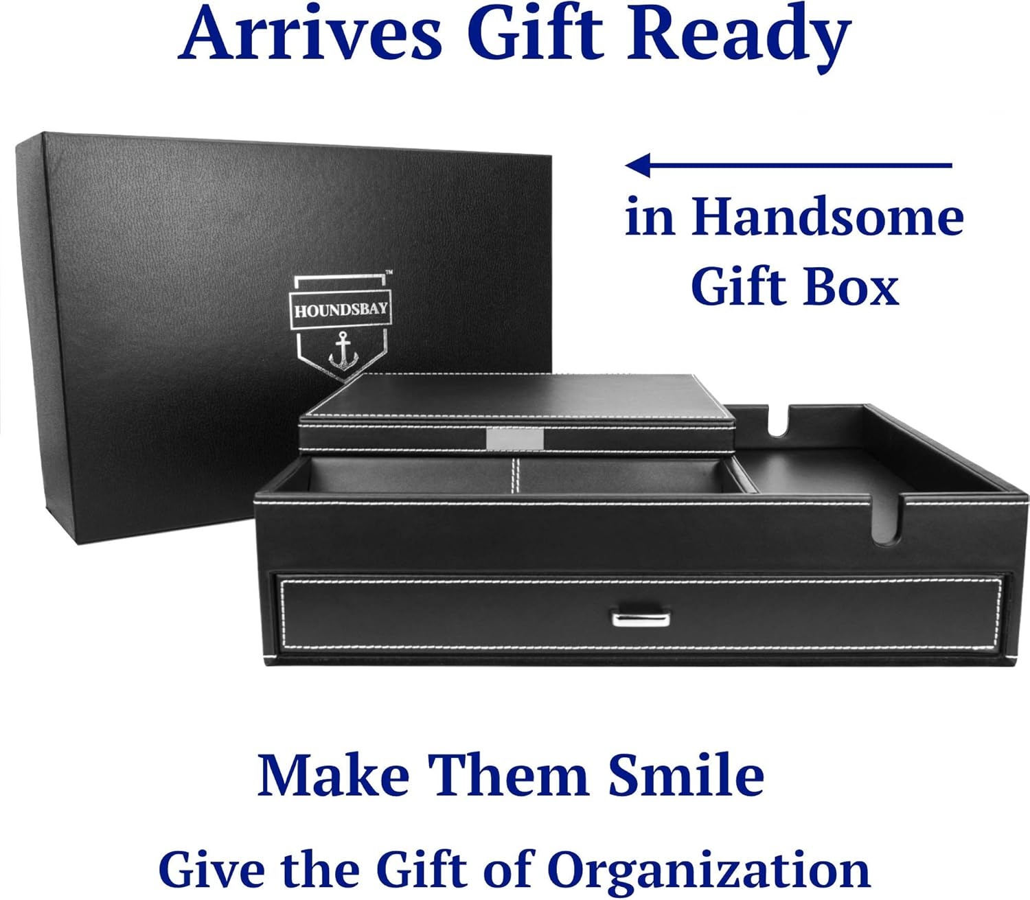 image:imageHOUNDSBAY Admiral Dresser Valet Box amp Mens Jewelry Box Organizer with Large Smartphone Charging Station GreyGrey