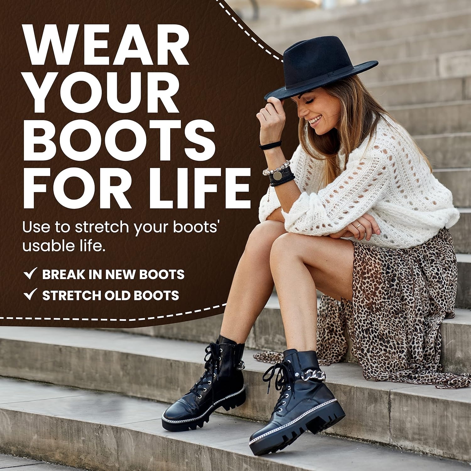 image:imageHOUNDSBAY Boot Stretchers Plastic amp Wooden Adjustable Boot Widener Expander Boot Tree for Men and WomenPremium Large for Women Size 105125
