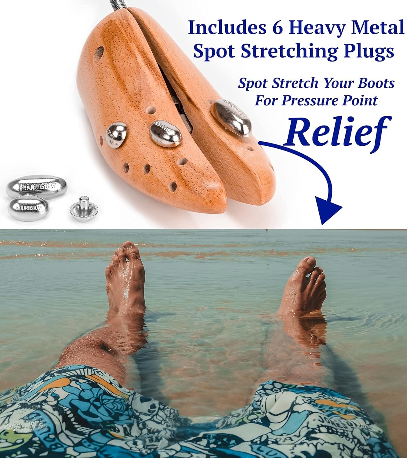 image:imageHOUNDSBAY Boot Stretchers Plastic amp Wooden Adjustable Boot Widener Expander Boot Tree for Men and WomenPremium X Large for Men Size 145155