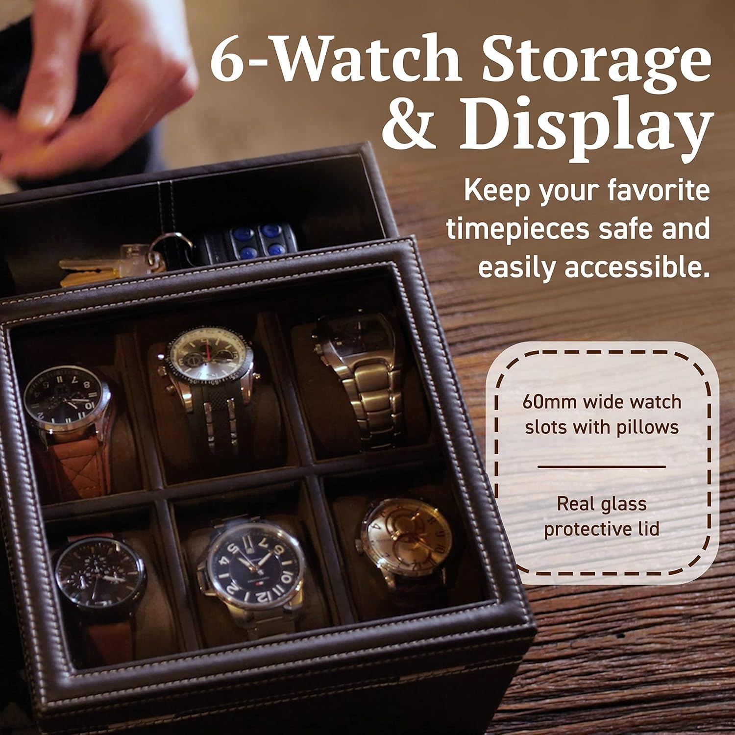 image:imageHOUNDSBAY Commander Dresser Valet Watch Box Case Camo Gifts for Men Mens Jewelry Box OrganizerBlack Woodland Camo