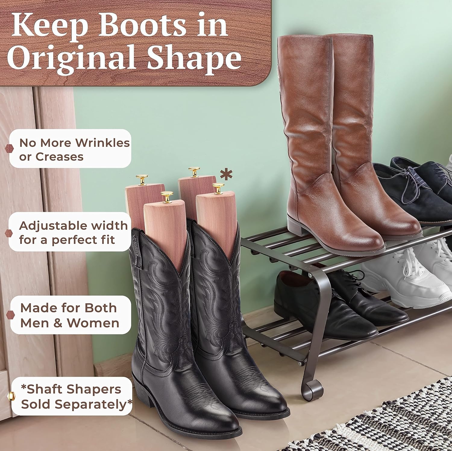 image:imageHOUNDSBAY Cowboy Boot Trees Cedar Western Boot Tree for Men amp Women Shoe Tree for Boots Boot Stretcher amp Shaper2 Pack