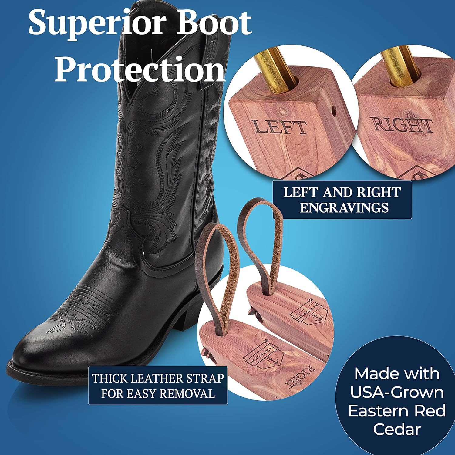 image:imageHOUNDSBAY Cowboy Boot Trees Cedar Western Boot Tree for Men amp Women Shoe Tree for Boots Boot Stretcher amp Shaper2 Pack