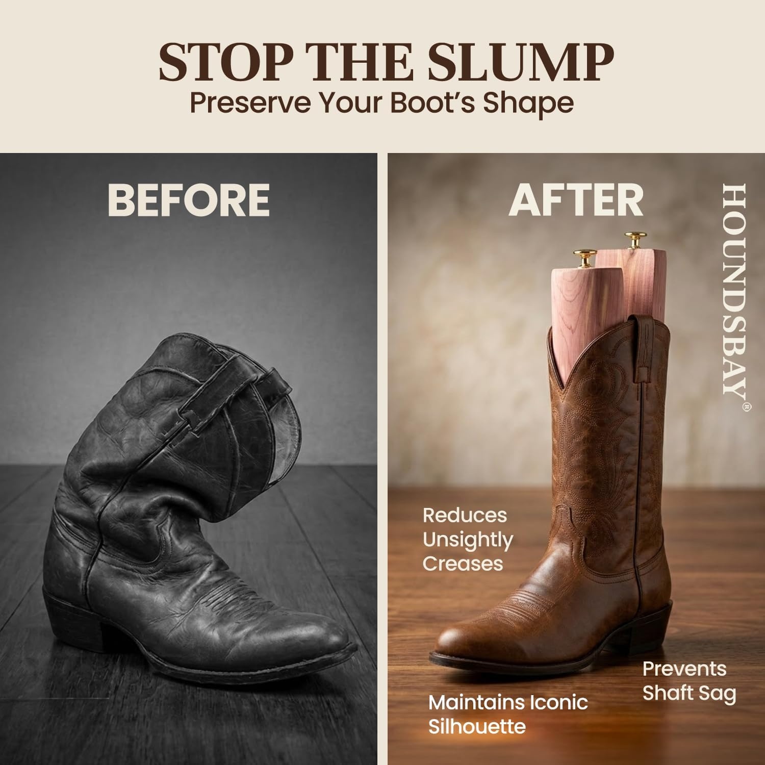image:imageHOUNDSBAY Cowboy Boot Trees Cedar Western Boot Tree for Men amp Women Shoe Tree for Boots Boot Stretcher amp ShaperCowboy Boot Bundle