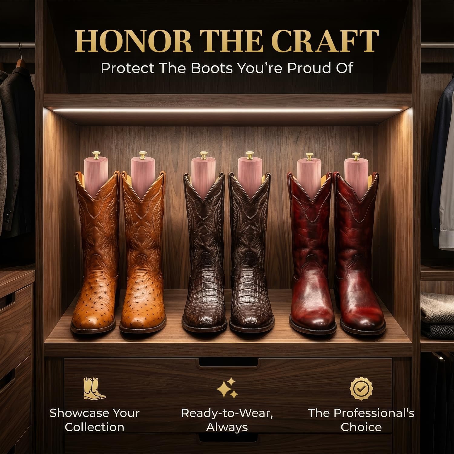 image:imageHOUNDSBAY Cowboy Boot Trees Cedar Western Boot Tree for Men amp Women Shoe Tree for Boots Boot Stretcher amp ShaperCowboy Boot Bundle