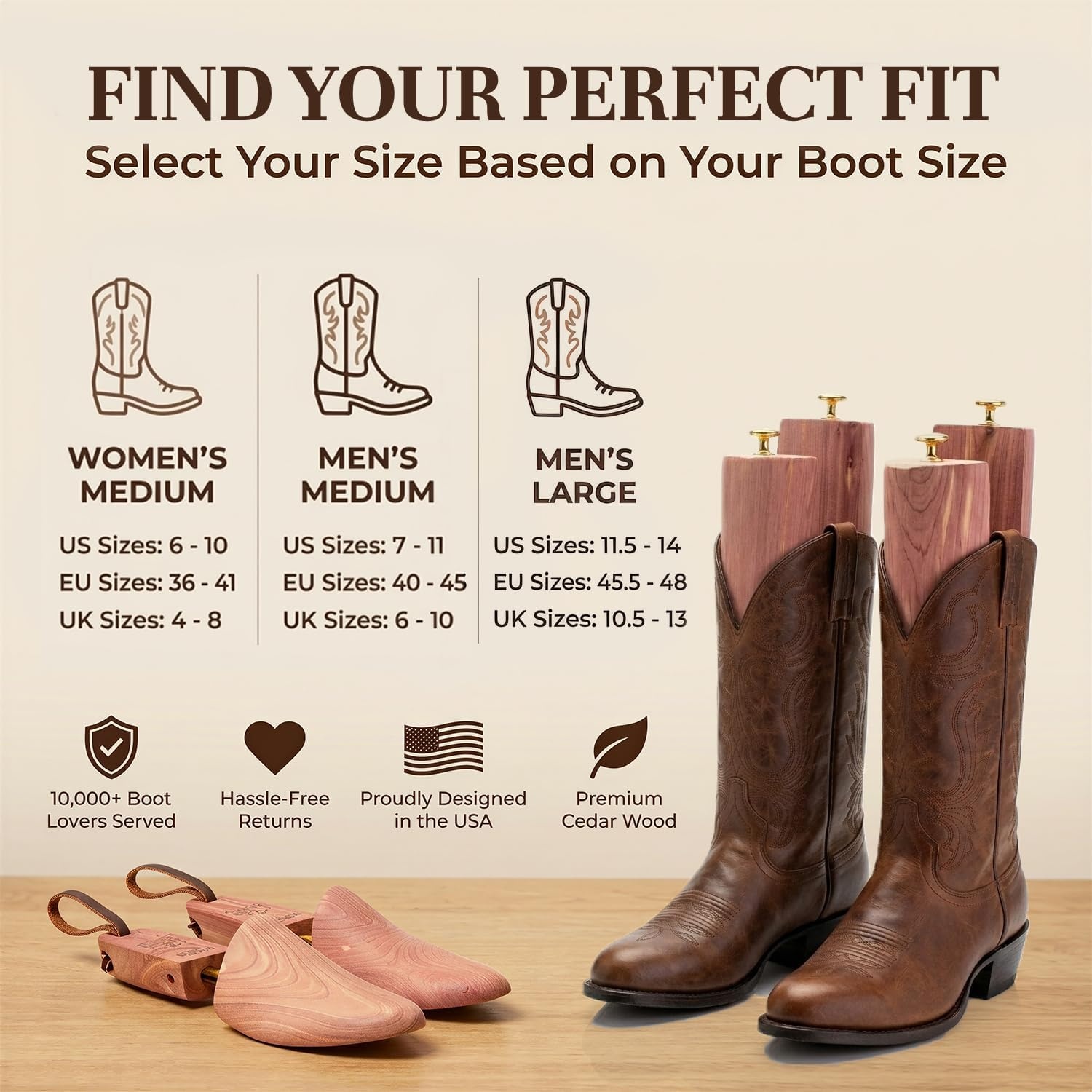 image:imageHOUNDSBAY Cowboy Boot Trees Cedar Western Boot Tree for Men amp Women Shoe Tree for Boots Boot Stretcher amp ShaperCowboy Boot Bundle