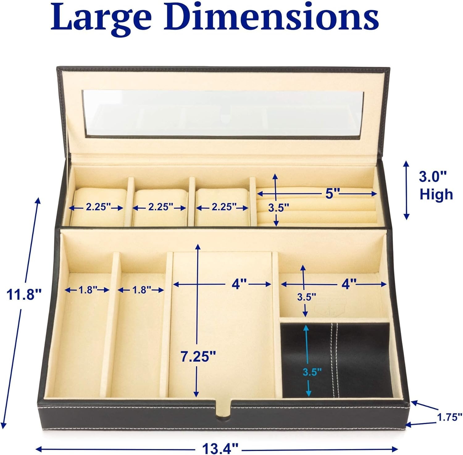image:imageHOUNDSBAY Navigator Large Dresser Valet Tray amp Mens Jewelry Box Organizer Watch Box Organizer for Men with Angled Charging Station IvoryIvory