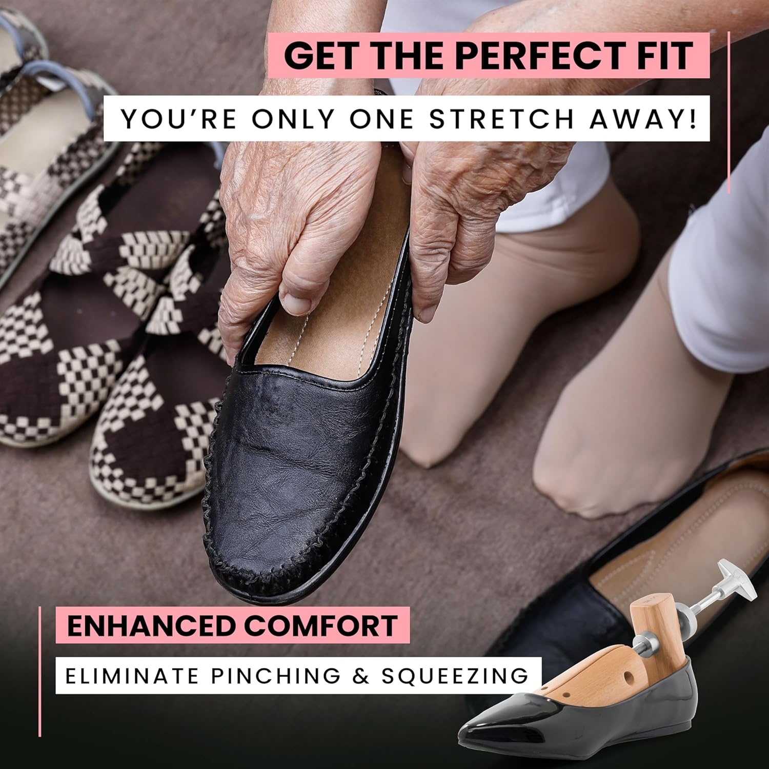 image:imageHOUNDSBAY Plastic amp Wooden Shoe Stretchers Adjustable Shoe Widener Expander for Men and WomenPremium L for Women Size 105125 Natural