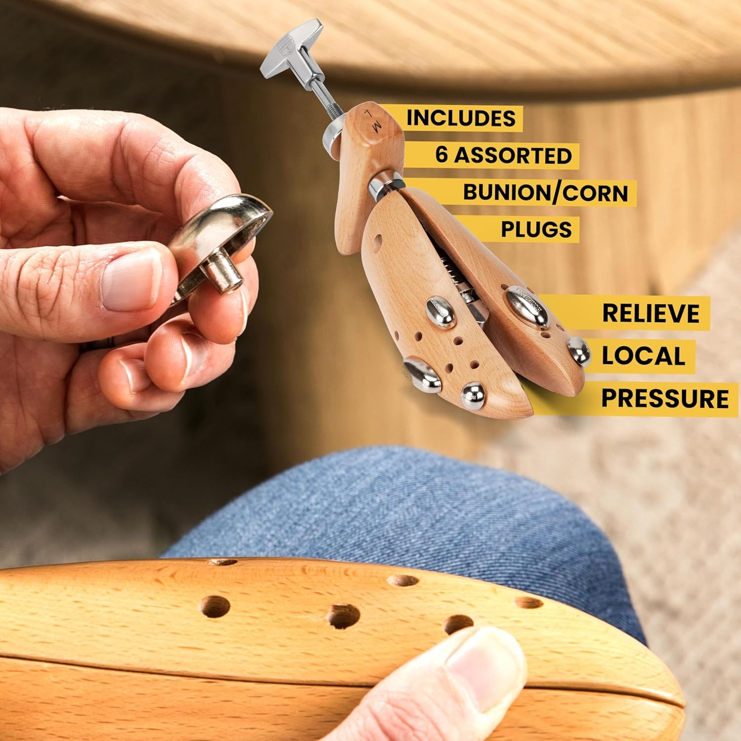 image:imageHOUNDSBAY Plastic amp Wooden Shoe Stretchers Adjustable Shoe Widener Expander for Men and WomenPremium M for Men Size 10115 Natural
