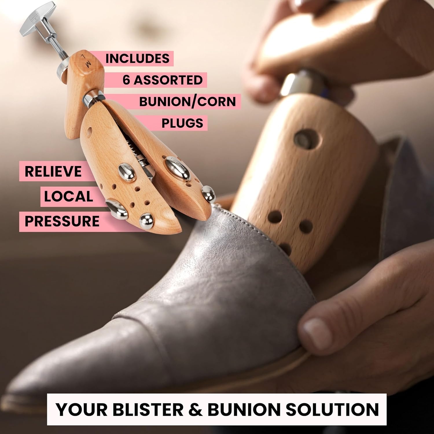 image:imageHOUNDSBAY Plastic amp Wooden Shoe Stretchers Adjustable Shoe Widener Expander for Men and WomenPremium M for Women Size 6510 Natural
