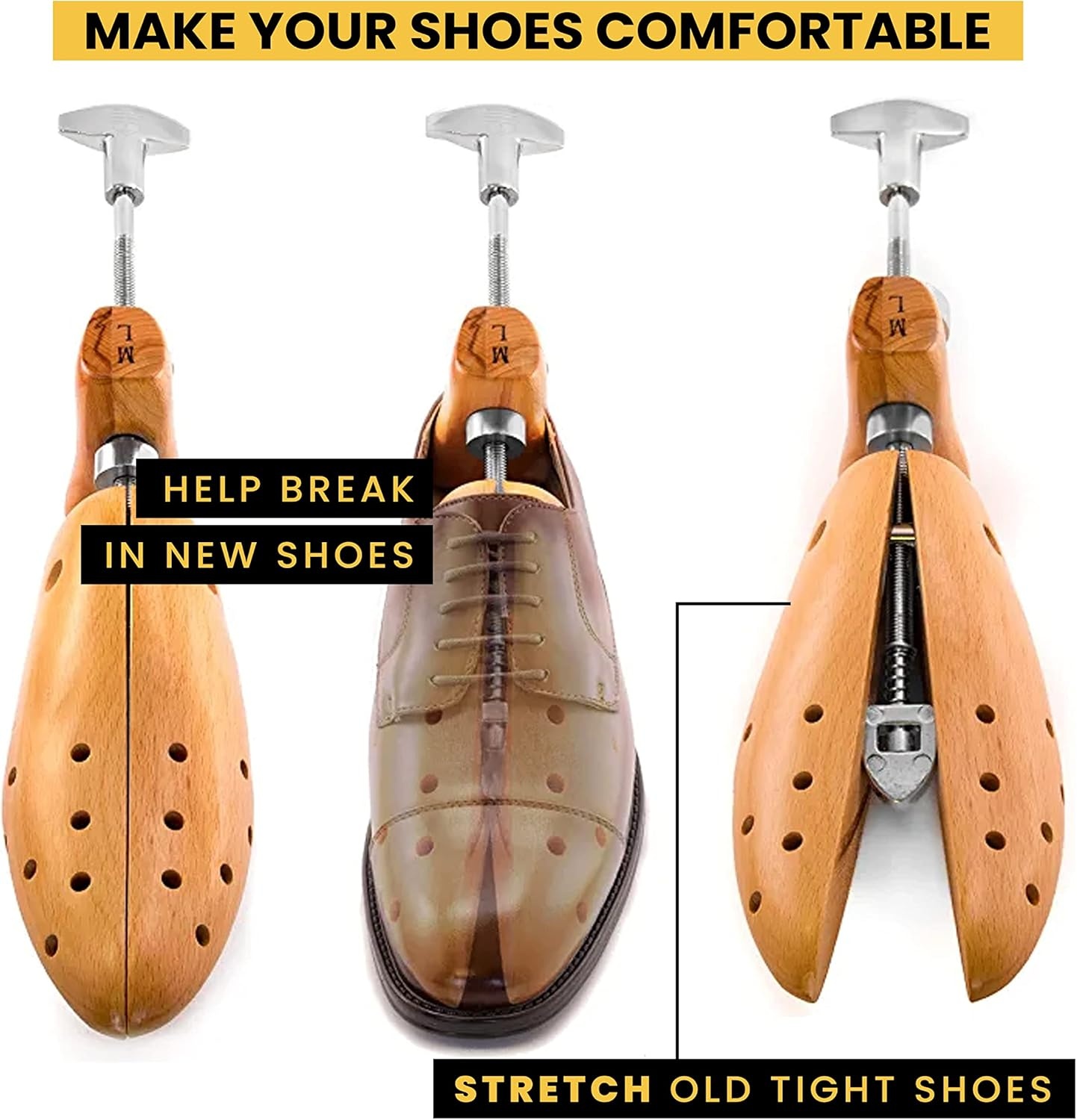 image:imageHOUNDSBAY Plastic amp Wooden Shoe Stretchers Adjustable Shoe Widener Expander for Men and WomenPremium S for Men Size 6595 Natural