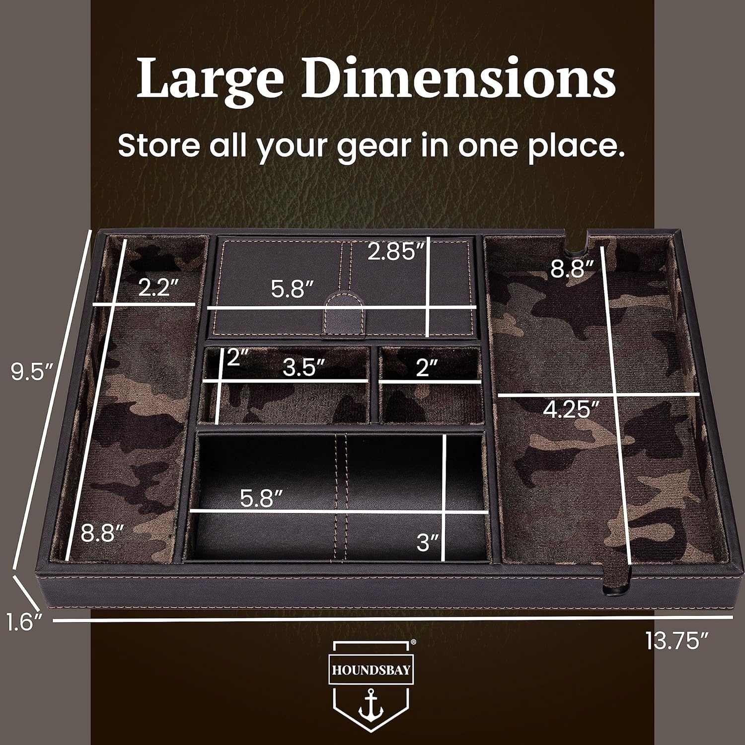 image:imageHOUNDSBAY Victory Valet Tray for Men Camo Gifts for Men Handmade PU Leather EDC Tray Scratch Resistant Nightstand Organizer Black Woodland CamoBlack Woodland Camo