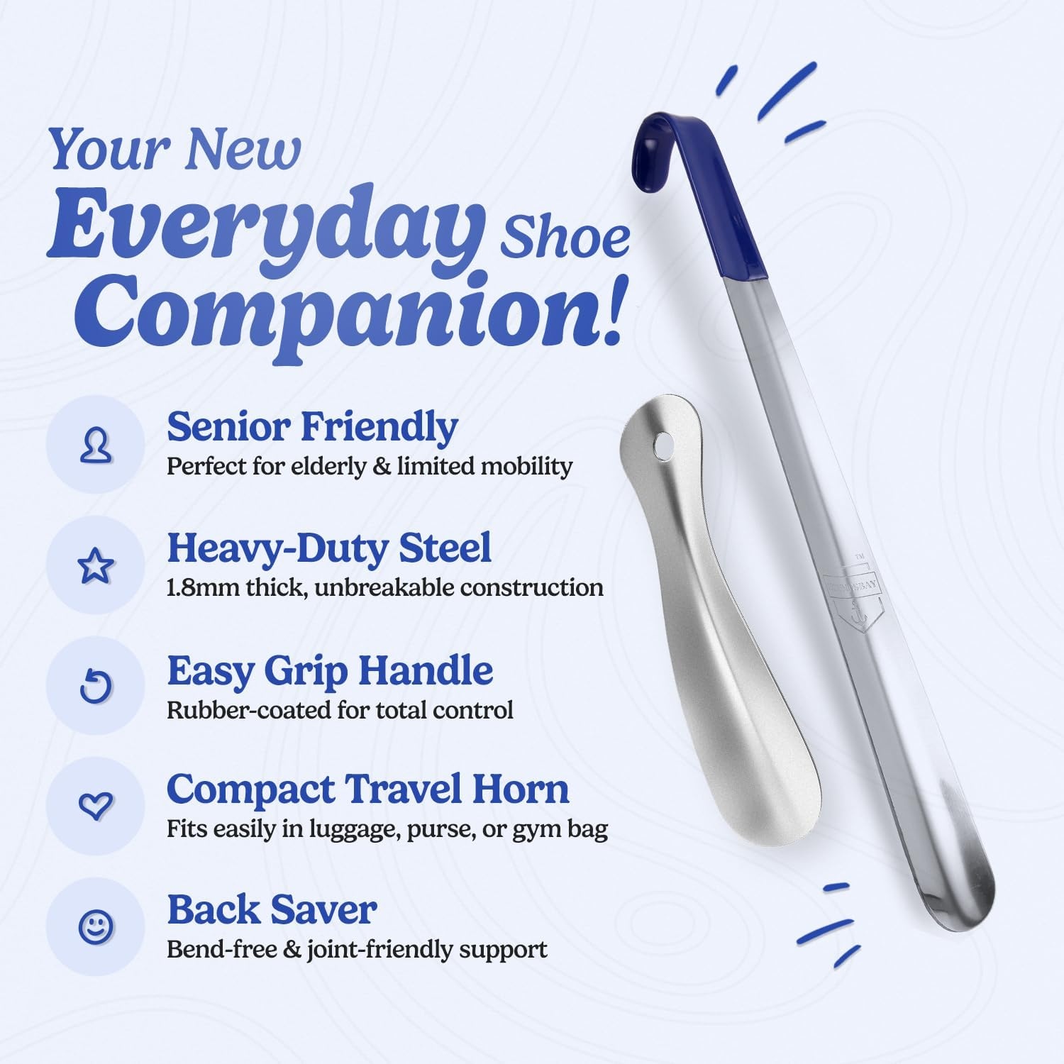 image:imageShoe Horn Long Handle for Seniors Long Handled Shoe Horn for Boots and Shoes Long Metal Shoe Horn for Women Men amp Kids Extra long Shoes Horn Metal Shoe Horn Long Handle Shoe Spoon Long Handle165 Navy 1 Pack 2 Travel Horns
