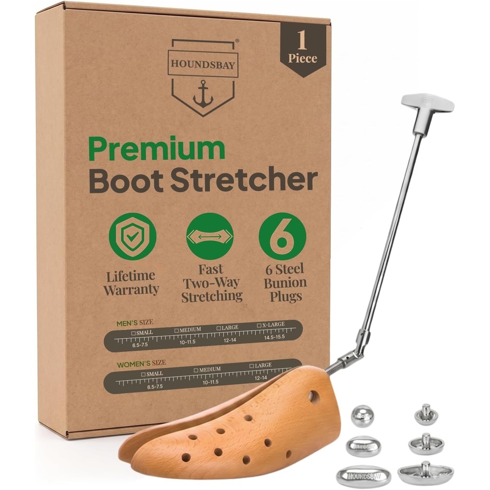 image:imageHOUNDSBAY Boot Stretchers Plastic amp Wooden Adjustable Boot Widener Expander Boot Tree for Men and WomenPremium Small for Men Size 6595