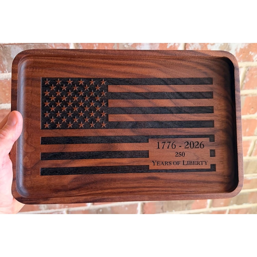 image:imageHOUNDSBAY Victory Valet Tray for Men Camo Gifts for Men Handmade PU Leather EDC Tray Scratch Resistant Nightstand Organizer Black Woodland CamoAmerican Black Walnut