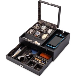 image:imageHOUNDSBAY Commander Dresser Valet Watch Box Case Camo Gifts for Men Mens Jewelry Box OrganizerBlack  Woodland Camo