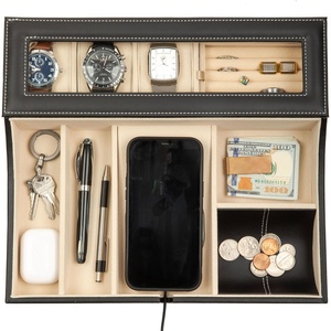 image:imageHOUNDSBAY Navigator Large Dresser Valet Tray amp Mens Jewelry Box Organizer  Watch Box Organizer for Men with Angled Charging Station IvoryIvory