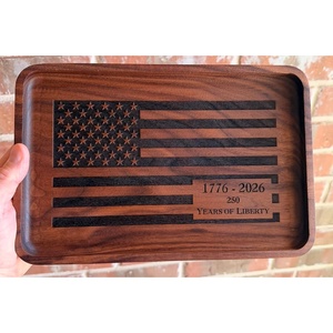 image:imageHOUNDSBAY Victory Valet Tray for Men Camo Gifts for Men Handmade PU Leather EDC Tray Scratch Resistant Nightstand Organizer  Black Woodland CamoAmerican Black Walnut