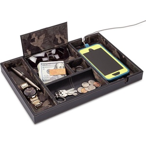 image:imageHOUNDSBAY Victory Valet Tray for Men Camo Gifts for Men Handmade PU Leather EDC Tray Scratch Resistant Nightstand Organizer  Black Woodland CamoBlack Woodland Camo
