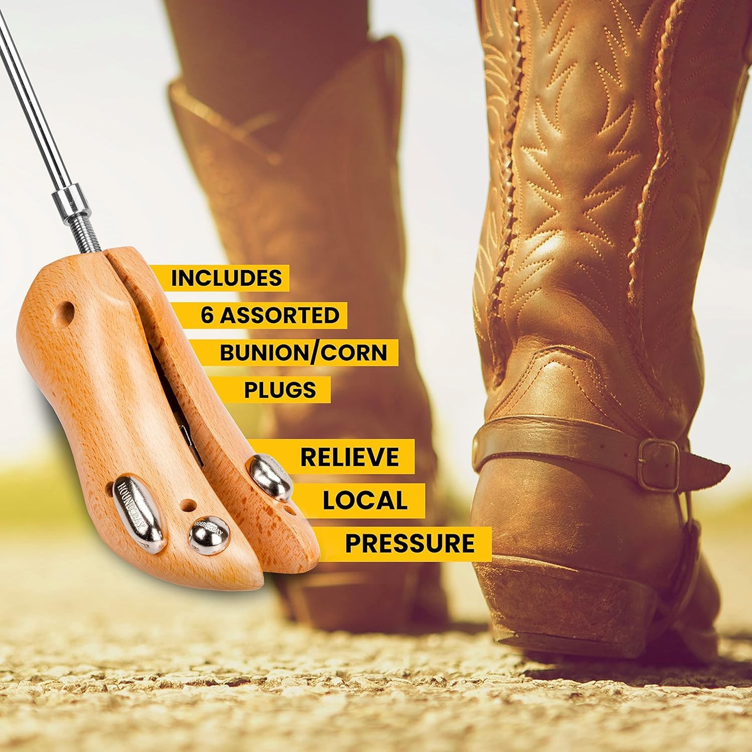 image:imageHOUNDSBAY Bloodhound Professional Western Cowboy Boot Stretcher for Men amp Women Widener Shoe Stretcher For Cowboy Boots1 Pack