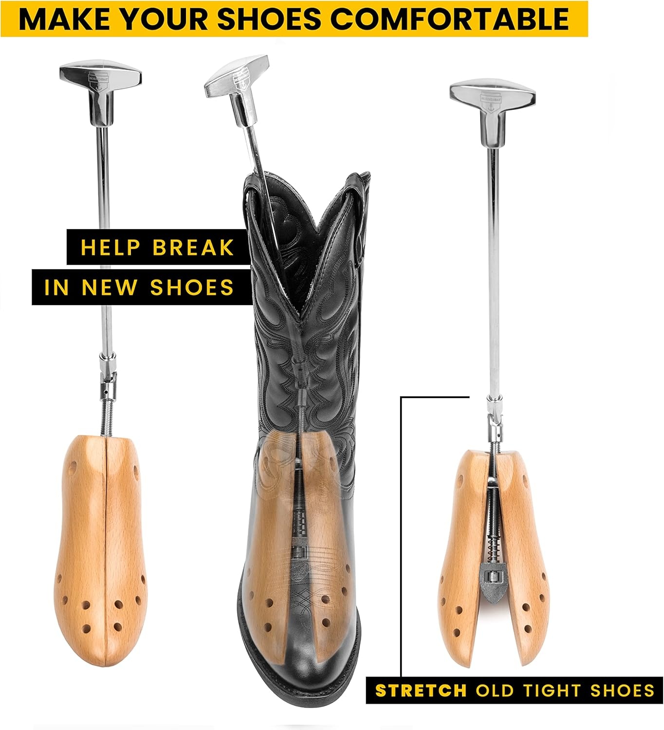 image:imageHOUNDSBAY Bloodhound Professional Western Cowboy Boot Stretcher for Men amp Women Widener Shoe Stretcher For Cowboy Boots1 Pack