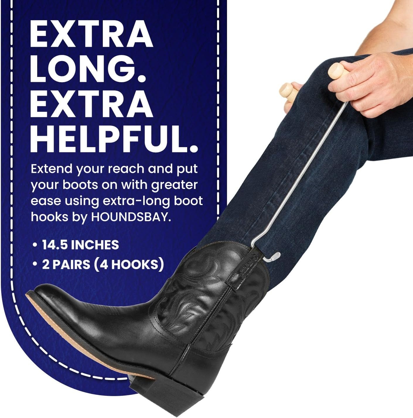 image:imageHOUNDSBAY Cowboy Boot Hooks for Men and Women Boot Puller for Cowboy Boots with Long HandlesMahogany