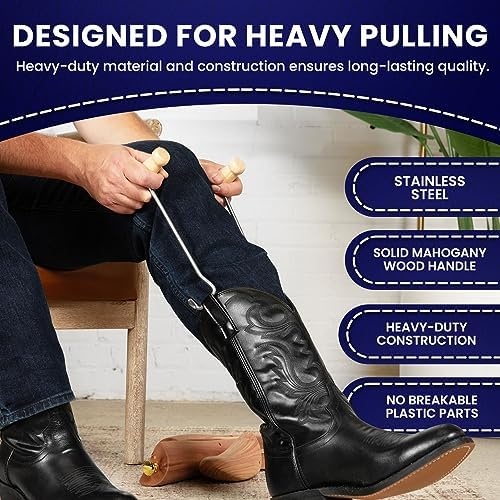 image:imageHOUNDSBAY Cowboy Boot Hooks for Men and Women Boot Puller for Cowboy Boots with Long HandlesMahogany