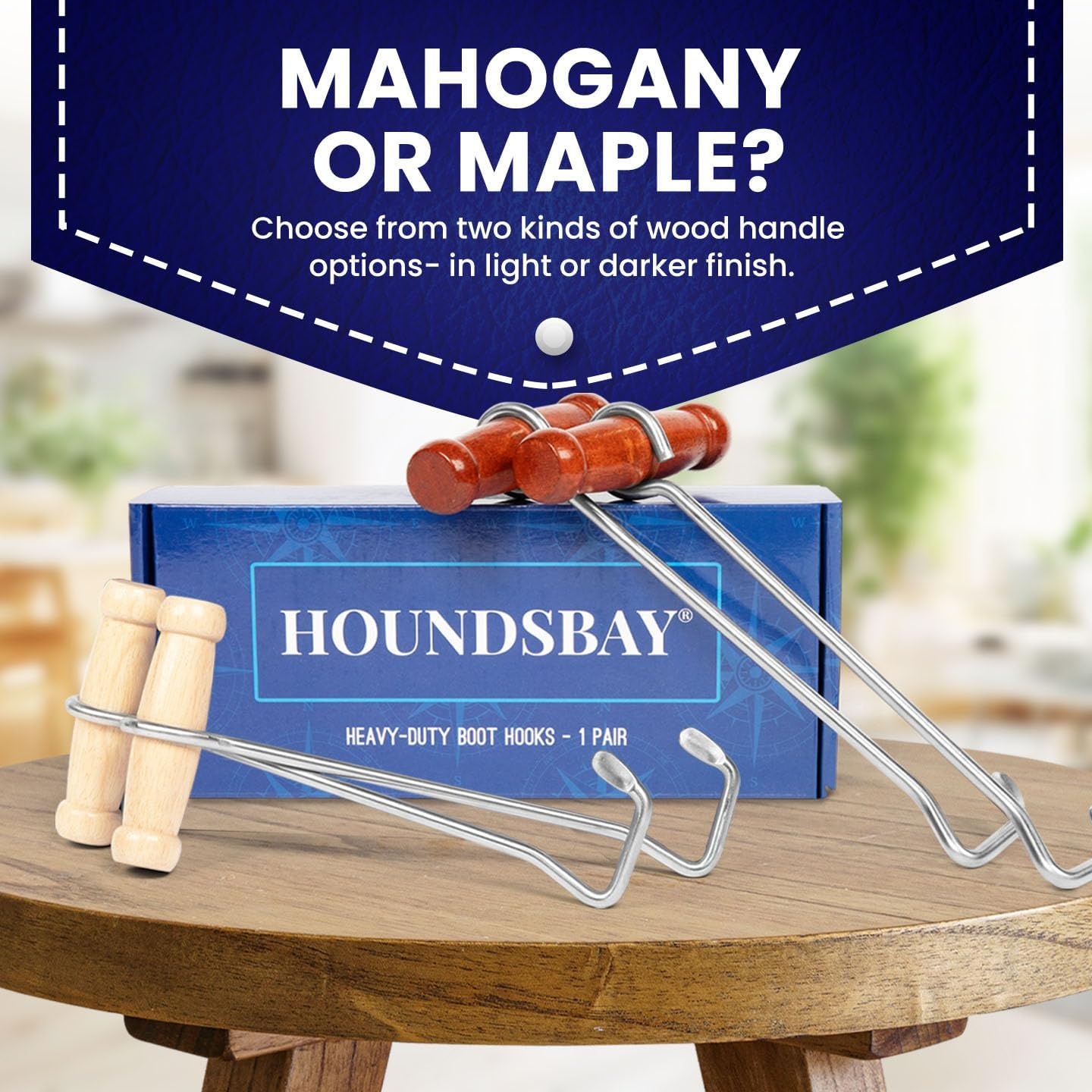 image:imageHOUNDSBAY Cowboy Boot Hooks for Men and Women Boot Puller for Cowboy Boots with Long HandlesMahogany