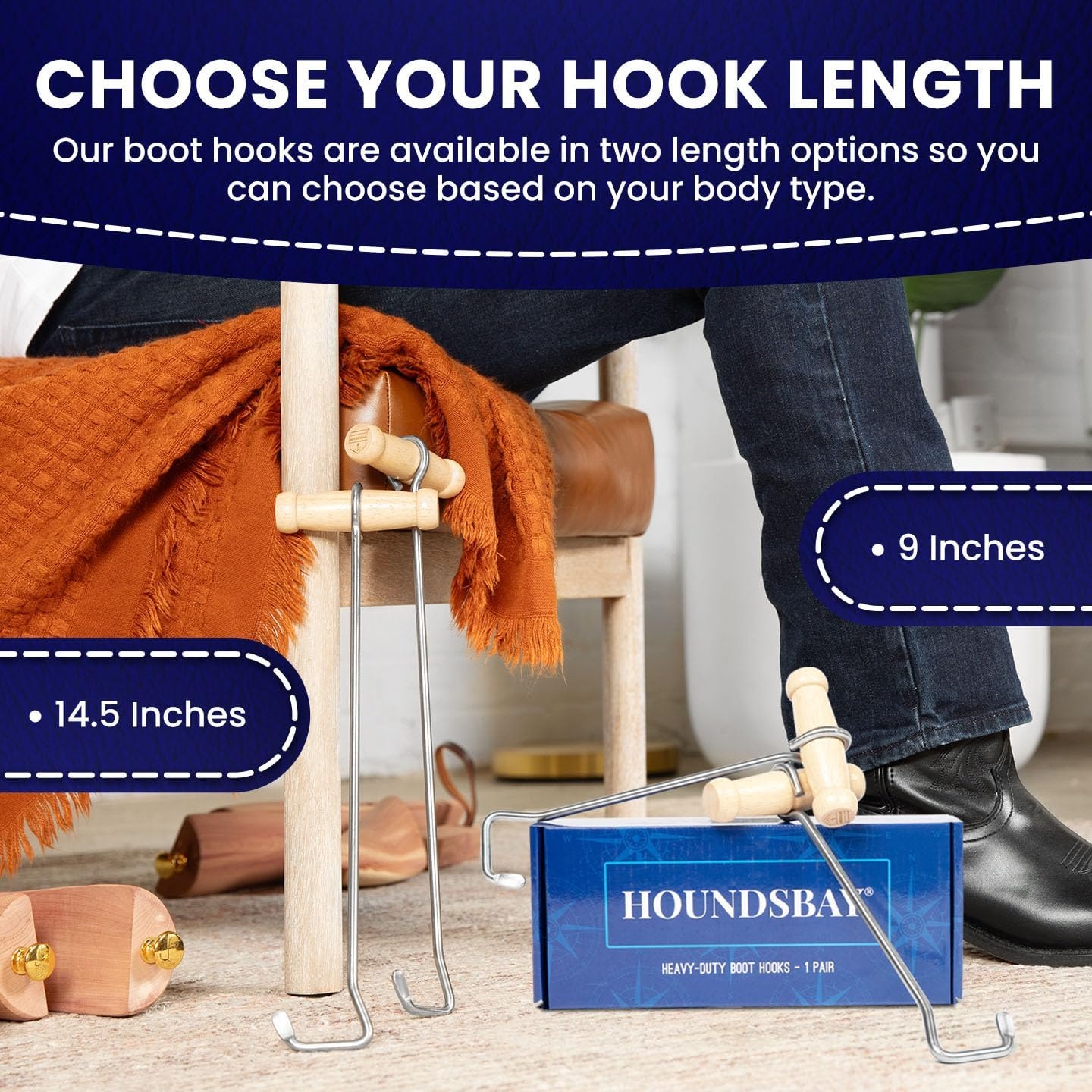 image:imageHOUNDSBAY Cowboy Boot Hooks for Men and Women Boot Puller for Cowboy Boots with Long HandlesMaple 2 Pack