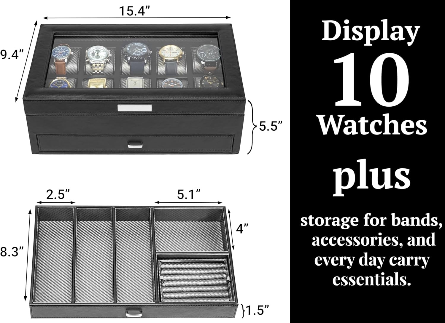 image:imageHOUNDSBAY Yachtsman Large Watch Box Jewelry Organizer for Men Camo Gifts for Men Jewelry Box Organizer Watch Display amp EDC Storage Drawer Watch CaseBlack Woodland Camo