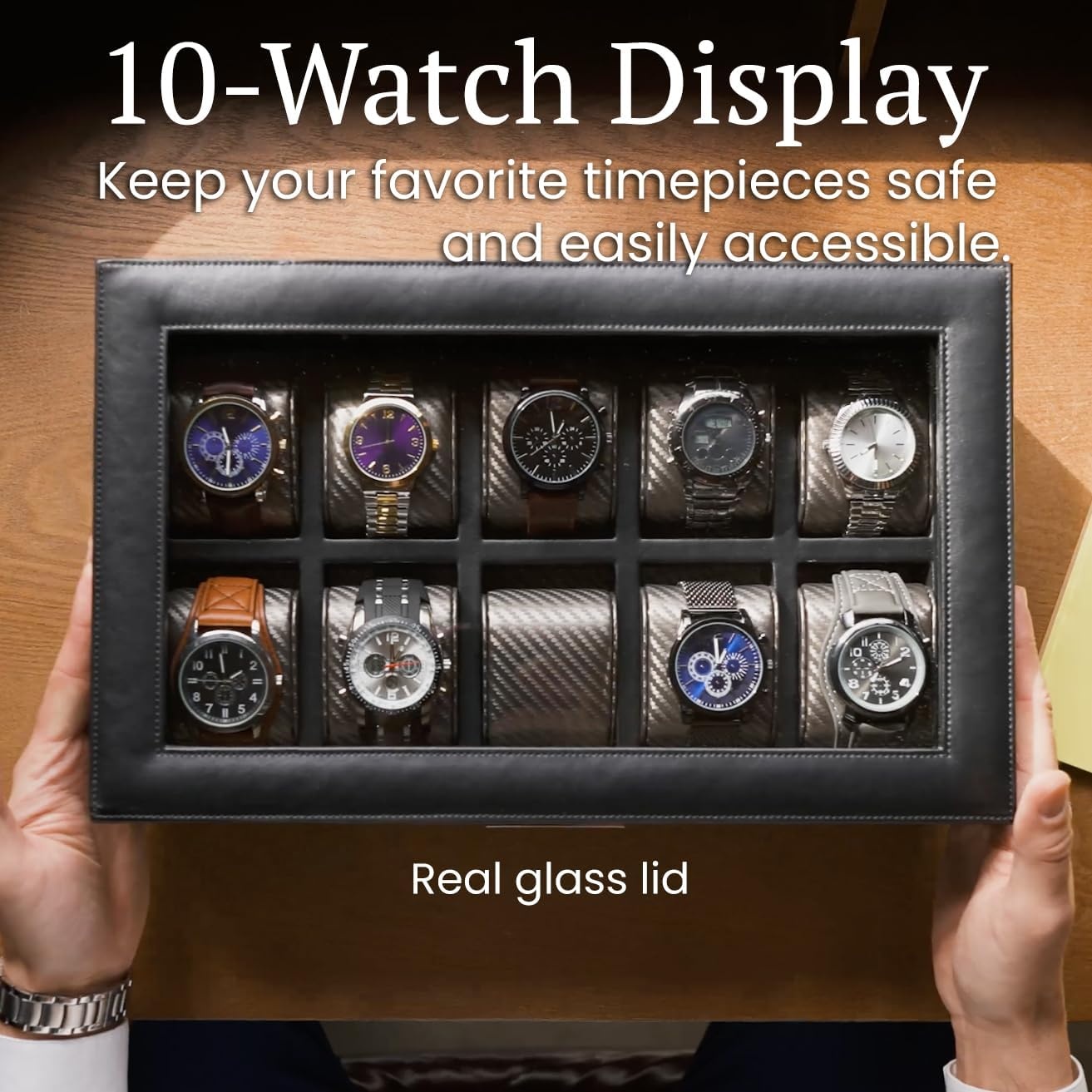 image:imageHOUNDSBAY Yachtsman Large Watch Box Jewelry Organizer for Men Camo Gifts for Men Jewelry Box Organizer Watch Display amp EDC Storage Drawer Watch CaseDark Brown