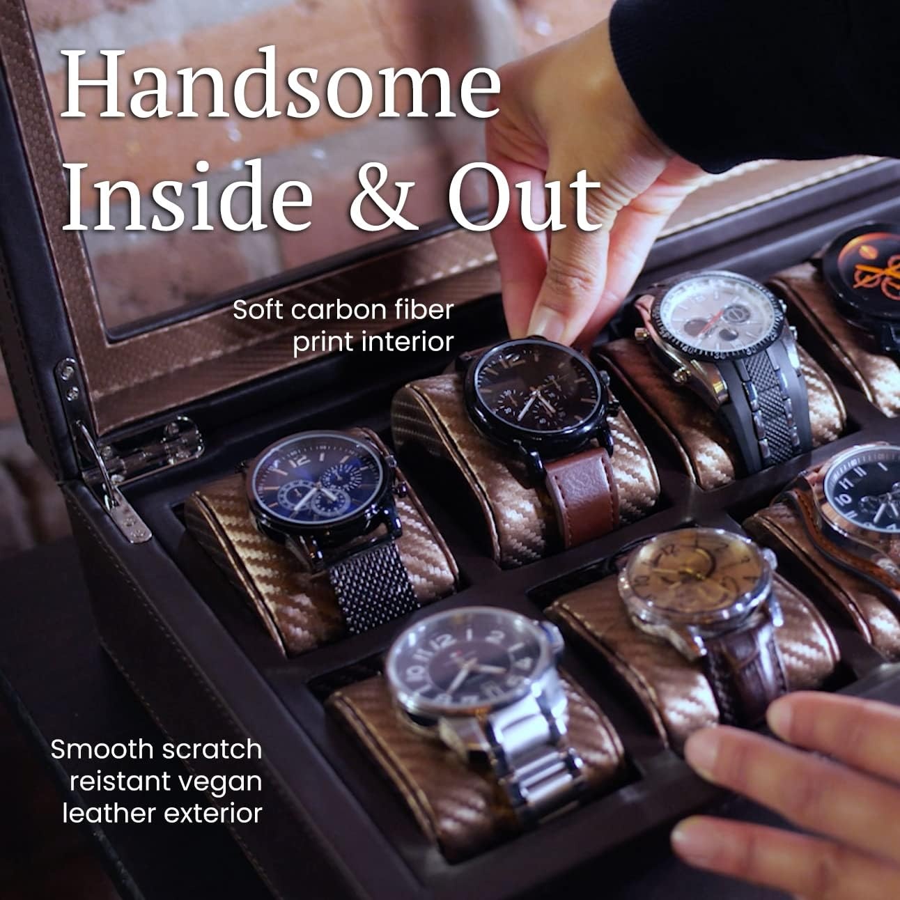 image:imageHOUNDSBAY Yachtsman Large Watch Box Jewelry Organizer for Men Camo Gifts for Men Jewelry Box Organizer Watch Display amp EDC Storage Drawer Watch CaseClassic Black