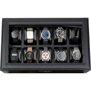 image:imageHOUNDSBAY Yachtsman Large Watch Box Jewelry Organizer for Men Camo Gifts for Men Jewelry Box Organizer Watch Display amp EDC Storage Drawer Watch CaseClassic Black Carbon Fiber
